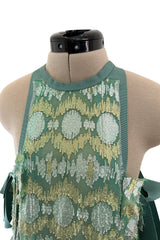 Outstanding Spring 2014 Lanvin by Alber Elbaz Runway Metallic Green & Gold Dress w Ribbon Detailing