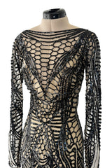Fall 2014 Zuhair Murad Runway Look 44 Black Sequin & Tube Bead in Nude Netting Dress