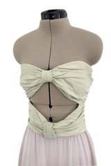 Phenomenal Spring 1991 Original Valentino Runway Pale Pink & Pastel Green Strapless Cut Out Dress