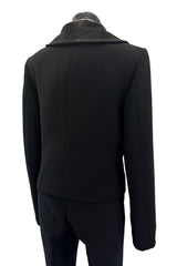 Minimalist Fall 2000 Gucci by Tom Ford Runway Look 3 Black Pant Suit w Leather Collar Detailing