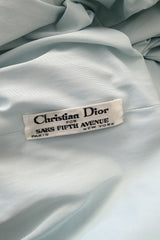 Fantastic 1970s Christian Dior Marc Bohan Silver Sequin Silk Chiffon Dress w Baby Blue Lining