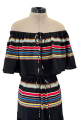 Spring 1977 Christian Dior by Marc Bohan Black Cotton Jersey Striped Off Shoulder Ruffled Dress