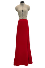 Stunning Fall 1998-99 Giorgio Armani Red Beaded & Sequin Long Skirt & Wrap Top Dress Set