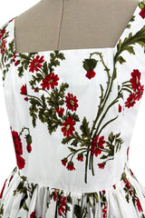 Pretty Spring 2019 Alexander McQueen by Sarah Burton Crisp White Cotton & Red Floral Print Dress