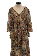 Fantastic 1970s Yves Saint Laurent Light and Airy Top w Curved Sleeves & Tiered Dress Skirt Set