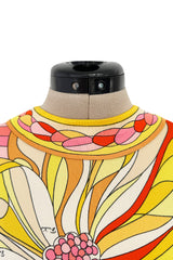 Gorgeous 1960s Emilio Pucci Brilliant Citrus Coloured Silk Jersey Dress w Huge Floral Print