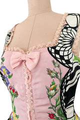 Dreamiest Spring 1992 Gianni Versace Versus Documented Pink Bow Detailed & Floral Print Dress