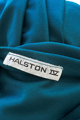 Prettiest 1978 Halston Dark Teal Jersey One Shoulder Draped Full Length Maxi Dress