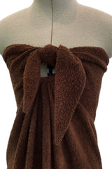 Ultra Rare 1976 Halston Iconic Front Tying Easy to Wear Column Dress in a Bias Cut Chocolate Brown Terry Cloth
