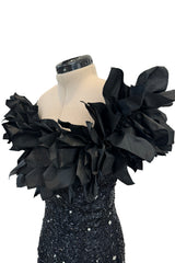 Rare 1986 Fabrice Simon Couture Off Shoulder Beaded Black Dress w Pastel Pink Lower Skirts