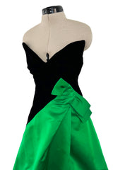 Fall 1987 Arnold Scaasi Black Strapess Velvet & Green Full Skirt Silk Dress