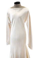 Incredible 1977 Halston Couture Heavy Weighted Ivory Silk Charmeuse Spiral Paneled Dress