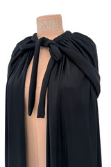 Dramatic Fall 1971 Loris Azzaro Black Jersey Full Length Cape w Hood
