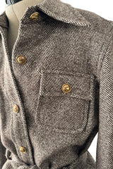 Best 1970s Valentino Four Pocket Tie Belt Jacket w Tailored Shorts Set & Gold V Logo Buttons