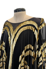 Extraordinary Fall 1992 Paco Rabanne Haute Couture Runway Sample Look 31 Metallic Gold & Black Silk Caftan Dress