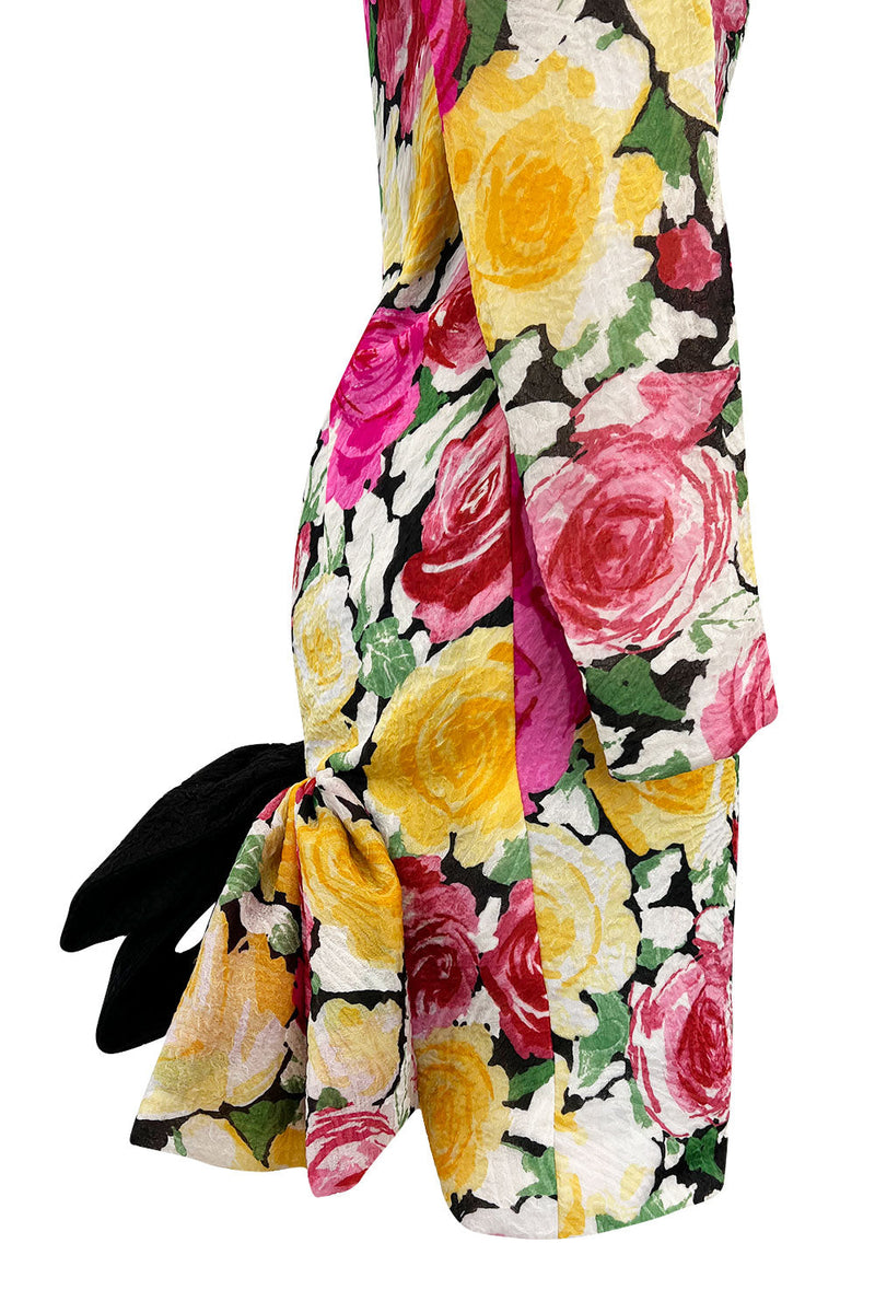 Rare Spring 1988 Christian Lacroix Well Documented Brilliant Silk Floral Dress w Back Bustle