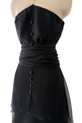 1980s Chanel by Karl Lagerfeld Strapless Black Tiered Silk Chiffon Dress