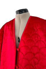 Fabulous 1980s Arnold Scaasi Brilliant Red Quilted Velvet Oversized Cocoon Button Front Coat