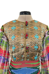 Exceptional Early 1970s Thea Porter Book Documented Faye Dress in Ikat SIlk Chiffon & Brocade