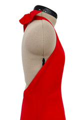 Amazing 1970s Halston Red Jersey Halter Neck Jumpsuit w Open Bare Back & Ultra Wide Legs