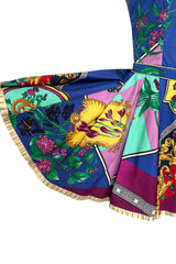 Iconic Spring 1992 Versace by Gianni Versace Jeans Couture Floral Print Full Skirt Halter Mini Dress