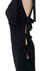 Early 2000s John Anthony Couture One Off Single Sleeve Jersey Dress w Full Open Side & Bow Detail