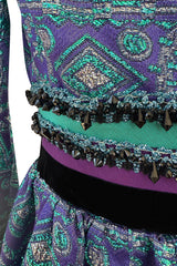 Gorgeous 1960s Unlabeled Metallic Blue Turquoise & Purple Beaded Dress