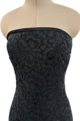 Spring 1987 Yves Saint Laurent Haute Couture Strapless Black Handmade Lace Dress