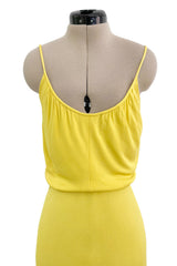 Minimalist 1970s Christian Dior by Marc Bohan Yellow Jersey Tank Dress w Three Tier Skirt