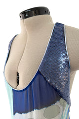 Spring 2010 Emilio Pucci by Peter Dundas Runway Look 24 Blue Printed Silk Chiffon & Sequin Dress