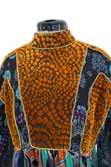Spectacular 1970s Ronald Amey Demi-Couture Printed Silk, Silk Chiffon & Cut Velvet Dress