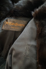 1980s-90s Yves Saint Laurent Dark Brown Mink Swing Car Coat Jacket w Pockets