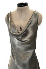 Fall 2007 Alexander McQueen Muted Metallic Silk Bias Cut Dress w Back Drape