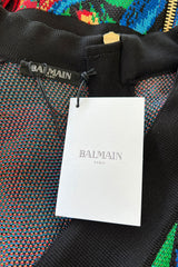 Stunning 2010s Balmain by Olivier Rousteing Huge Floral Print Front Plunge Knit Mini Dress