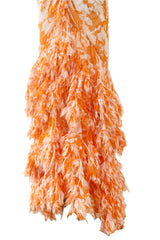 Exceptional Spring 2004 Oscar de la Renta Runway Printed Silk Chiffon Dress w Ruffle Skirt