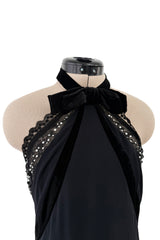 Phenomenal 1997 Christian Lacroix Black Silk Halter Dress w Rhinestone & Velvet Detailing