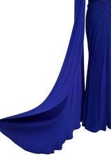 Spring 2020 Alex Perry Runway Brilliant Blue Dress w Twist Front & to the Floor Caped Sleeves