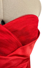 Pre-Fall 2013 Alexander McQueen by Sarah Burton Coral Red Silk Strapless Dress w Tulle Detailing