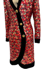 Spectacular Fall 1990 Givenchy Red Silk Organza Button Dress w Sequins & Velvet Trim &