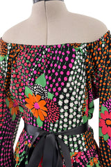 Fantastic 1970s Lanvin by Jules-Francois Crahay Printed Off Shoulder Stretch Jersey Dress