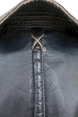 Fall 1982 Gianfranco Ferre Runway Black Blue Wrap Leather Jacket w Wide Sleeves & Huge Collar