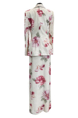 Spring 2001 Balmain by Oscar de la Renta Silk Floral Jacket, Skirt & Bandeau Dress Set Covered in Iridescent Sequins