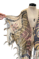 Spring 1981 Zandra Rhodes Runway & Book Piece 'Kenya & Zebras" Feather Trimmed Silk Chiffon Cape Piece