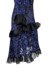 Fall 1987 Yves Saint Laurent Runway Off Shoulder Dress w Metallic Thread & Ruffled Detailing