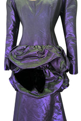 Fall 1987 Ady Couture Lausanne for Givenchy Iridescent Purple Metallic Dress w Velvet Bow