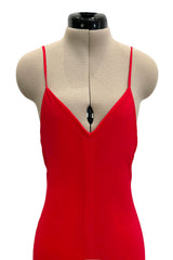 Superb Spring 1977 Halston Runway Bias Cut red Silk Chiffon Dress w Original Cape Shawl