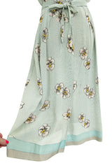 Prettiest 1930s Unlabeled Blue Handpainted Floral Dress Made of Unusual Woven Fabric