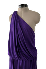 Late 1990s -Early 2000s Lanvin Draped Purple Jersey One Shoulder Dress