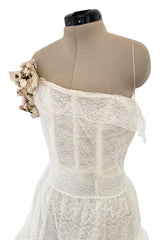 Fantastic Fall 2008 Roberto Cavalli Runway Look 38 Lace Cream Dress w Floral Shoulder Detail