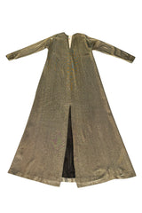 Wonderful 1970s Halston Metallic Gold Lame Lurex Full Length Caftan Dress w Notched Neckline